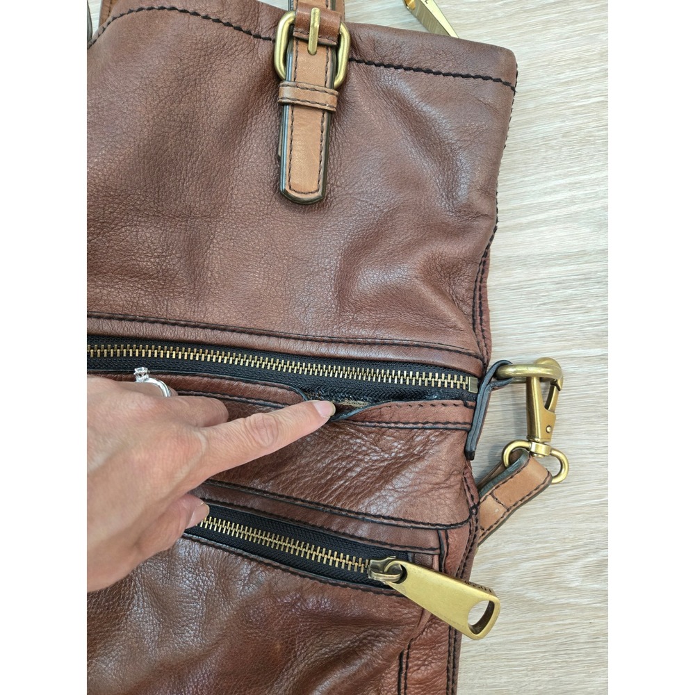 Fossil Explorer Leather Foldover Brown Crossbody Bag Messenger Satchel - Picture 13 of 13